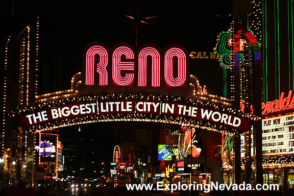 Downtown Reno at Night & The Reno Arch