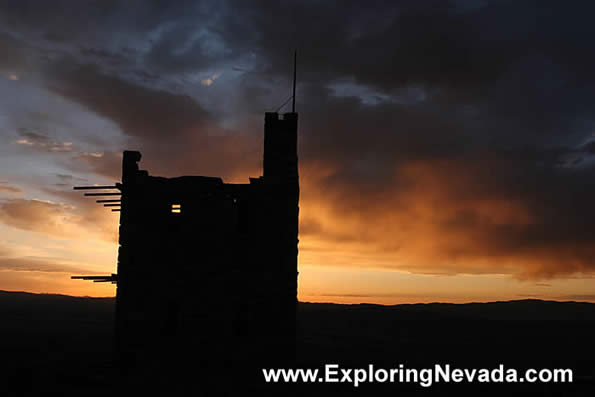 Stokes Castle at Sunset in Austin, NV