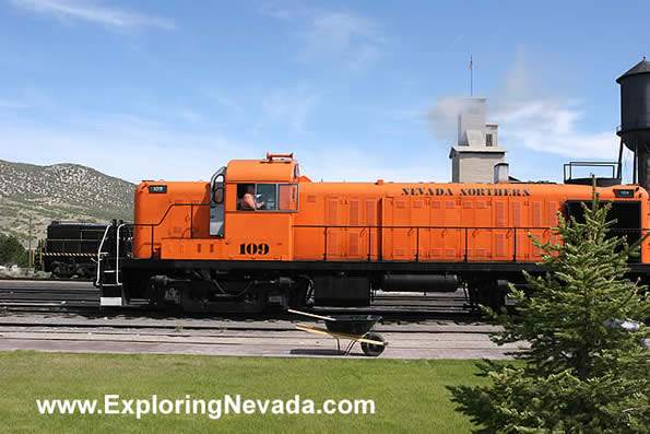 Orange Diesel Engine of the Nevada Northern Railway