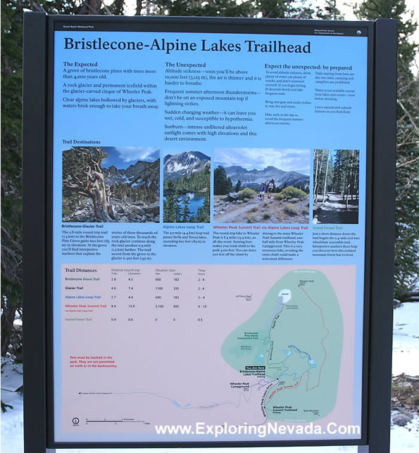 Bristlecone Alpine Lake Trailhead Sign