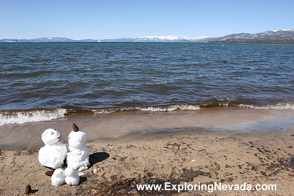 Snow Couple on the Beach in South Lake Tahoe