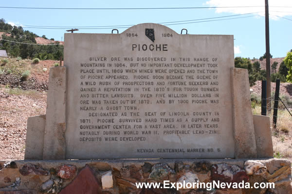 A sign detailing the colorful history of Pioche.