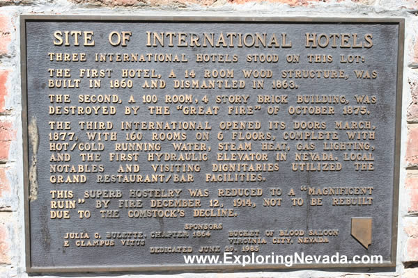 Sign Describing International Hotels in Virginia City